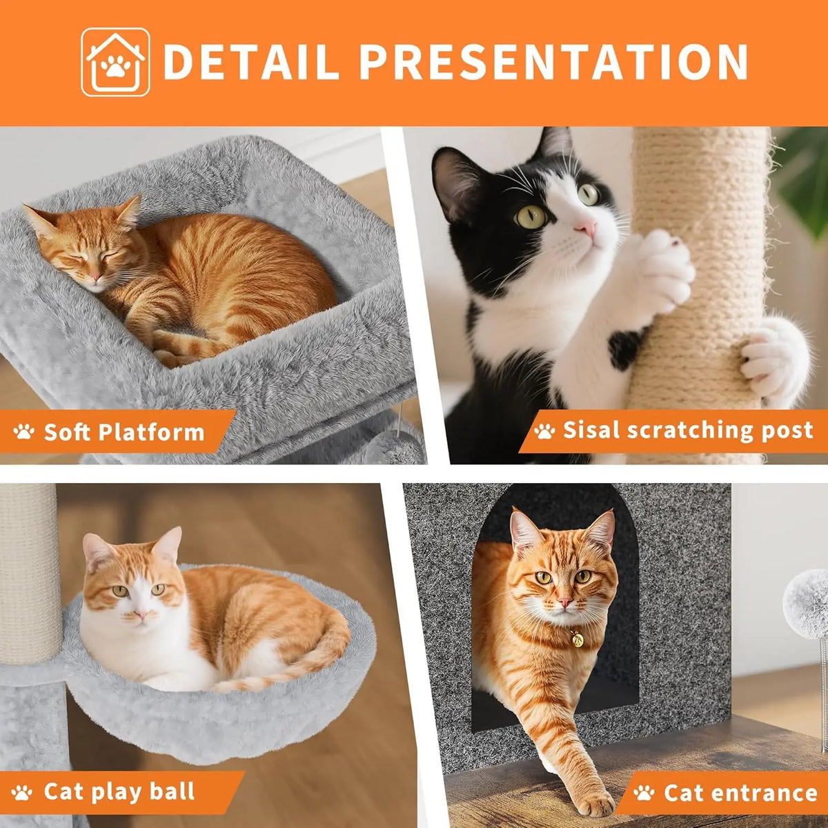 HiMISS Wooden Cat Tree With Litter Box Enclosure And Hammock