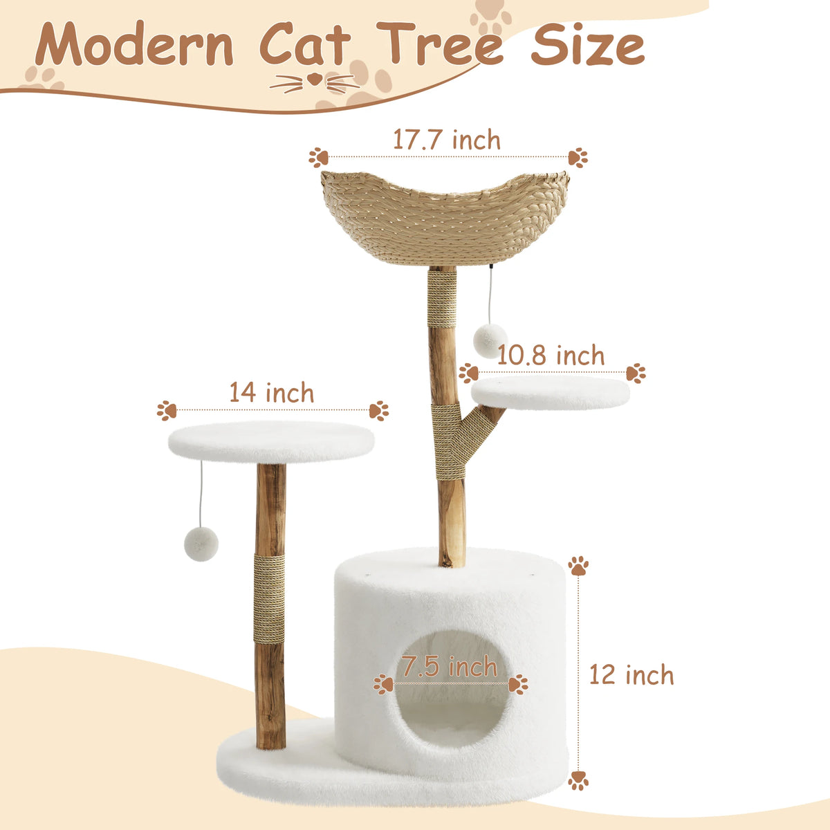 Modern Multilevel Cat Tree With Sisal Scratching Posts And Basket