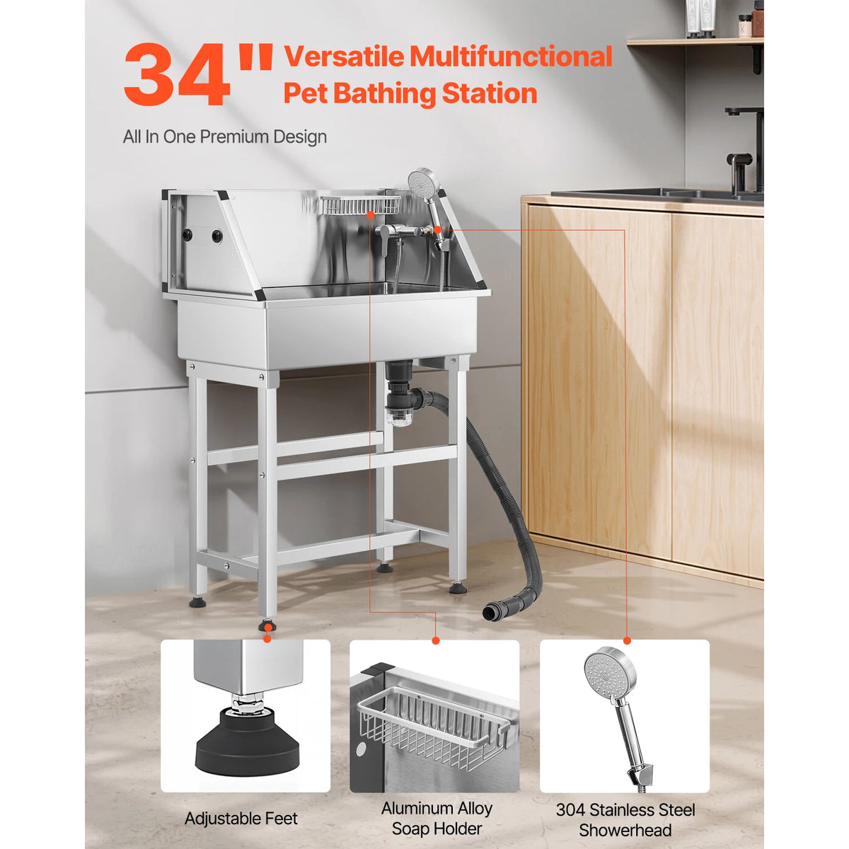 VEVOR Stainless Steel Dog And Cat Washing Station With Faucet