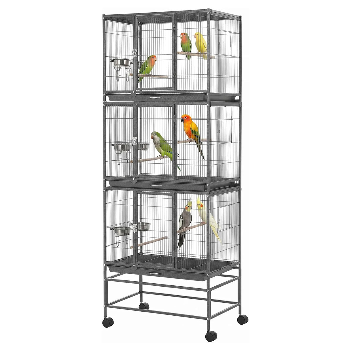 HiMISS Multi Compartment Bird Cage With Sturdy Steel Frame