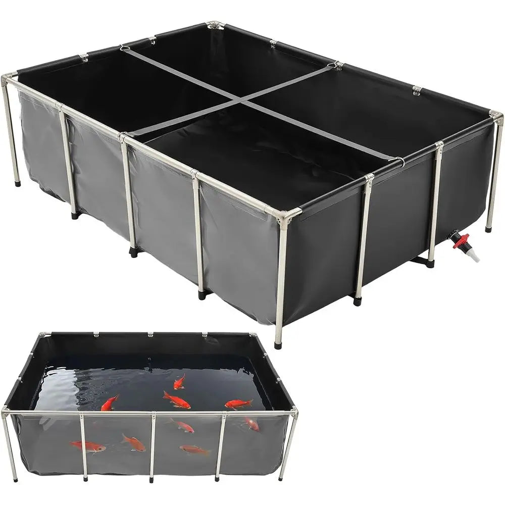 Fish Pond, 470 Gal Above Ground Fish Pond, PVC Koi Tank with Clear Viewing Panel, Rectangular Goldfish Tank with Stainless Steel