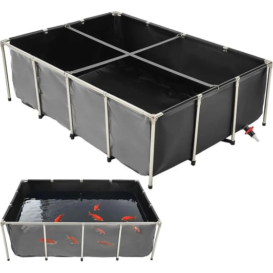 Fish Pond, 470 Gal Above Ground Fish Pond, PVC Koi Tank with Clear Viewing Panel, Rectangular Goldfish Tank with Stainless Steel