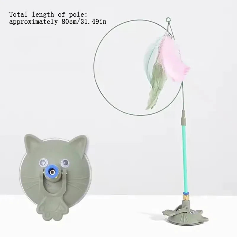 Interactive Cat Feather Wand Toy With Bell And Suction Cup