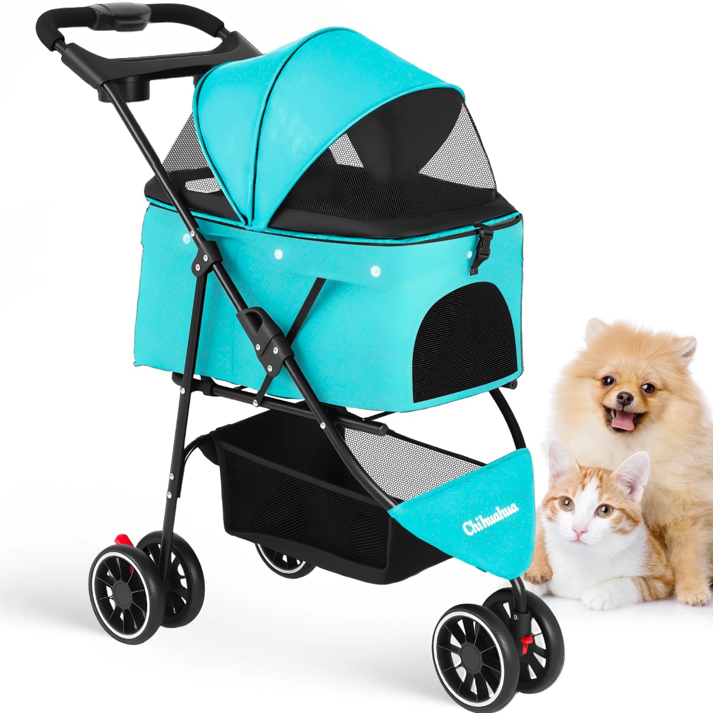 CHIHUAHUA Pet Stroller For Cats And Dogs Three Wheel Foldable