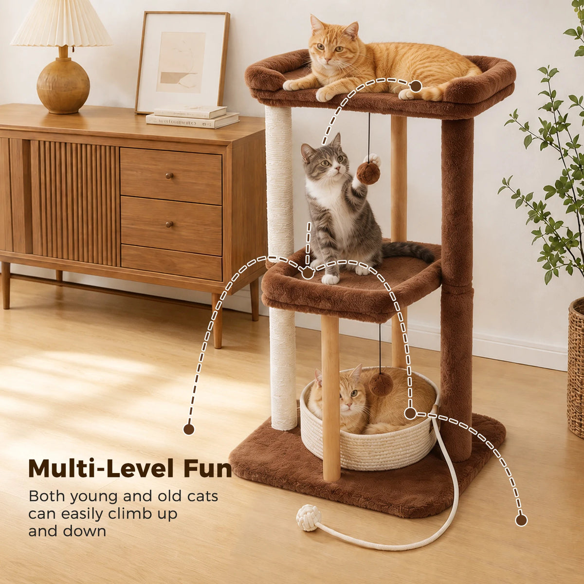 PAWZ Road Sturdy Multi Tier Cat Tree With Sisal Posts