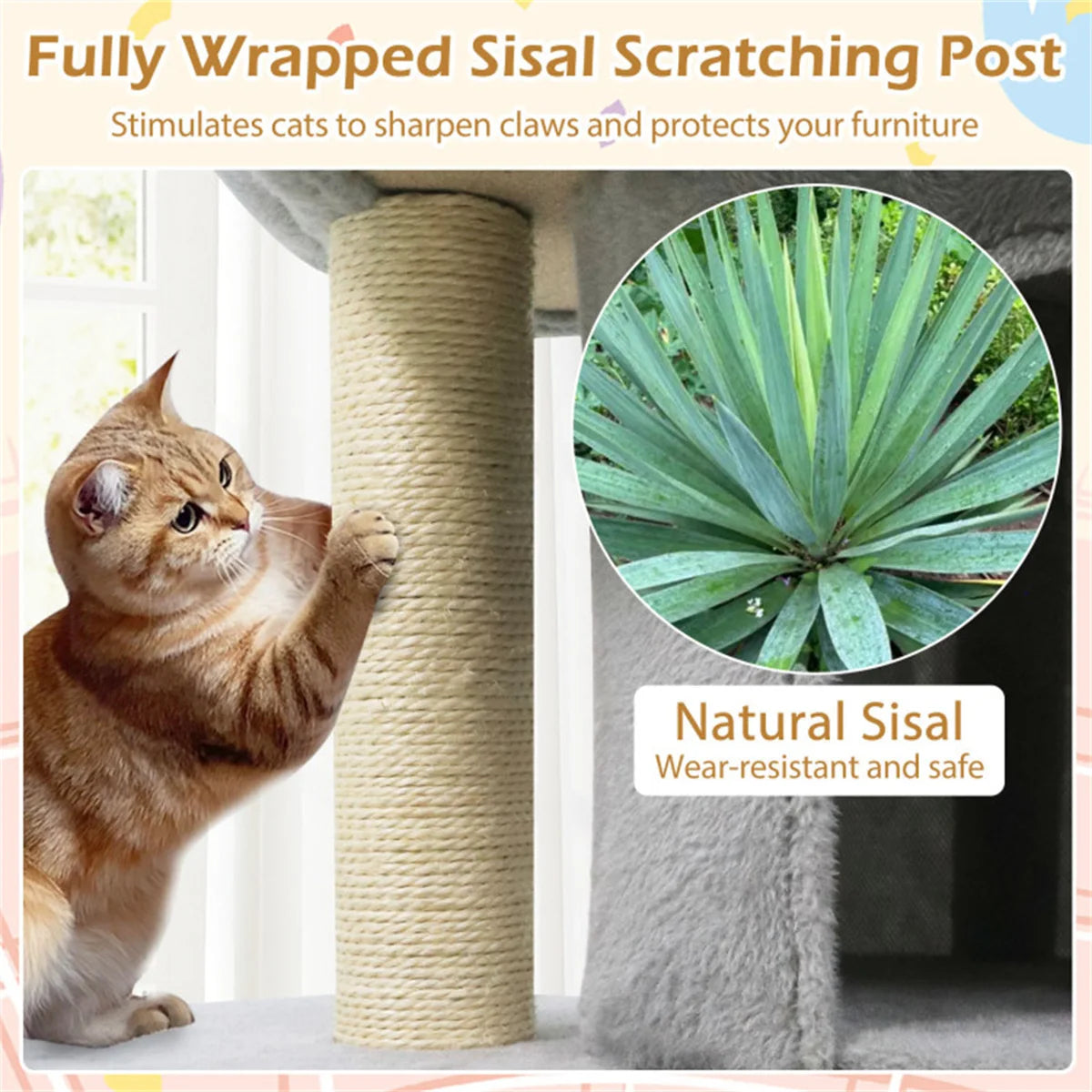 Zynkloac Anti Tip Cat Tree Tower With Sisal Scratching Posts
