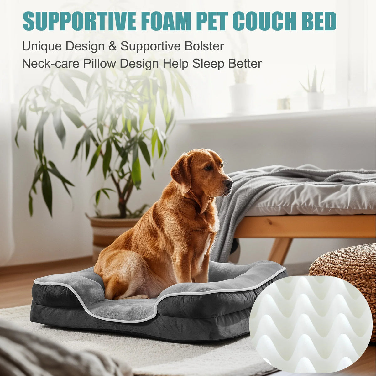MCQ Orthopedic Memory Foam Dog Bed With Waterproof Cover