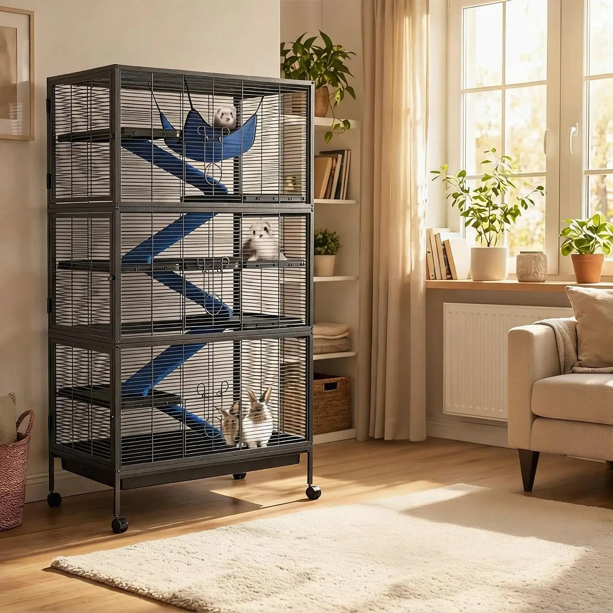Multi Tier Metal Bird Cage Rolling Stand And Multiple Doors