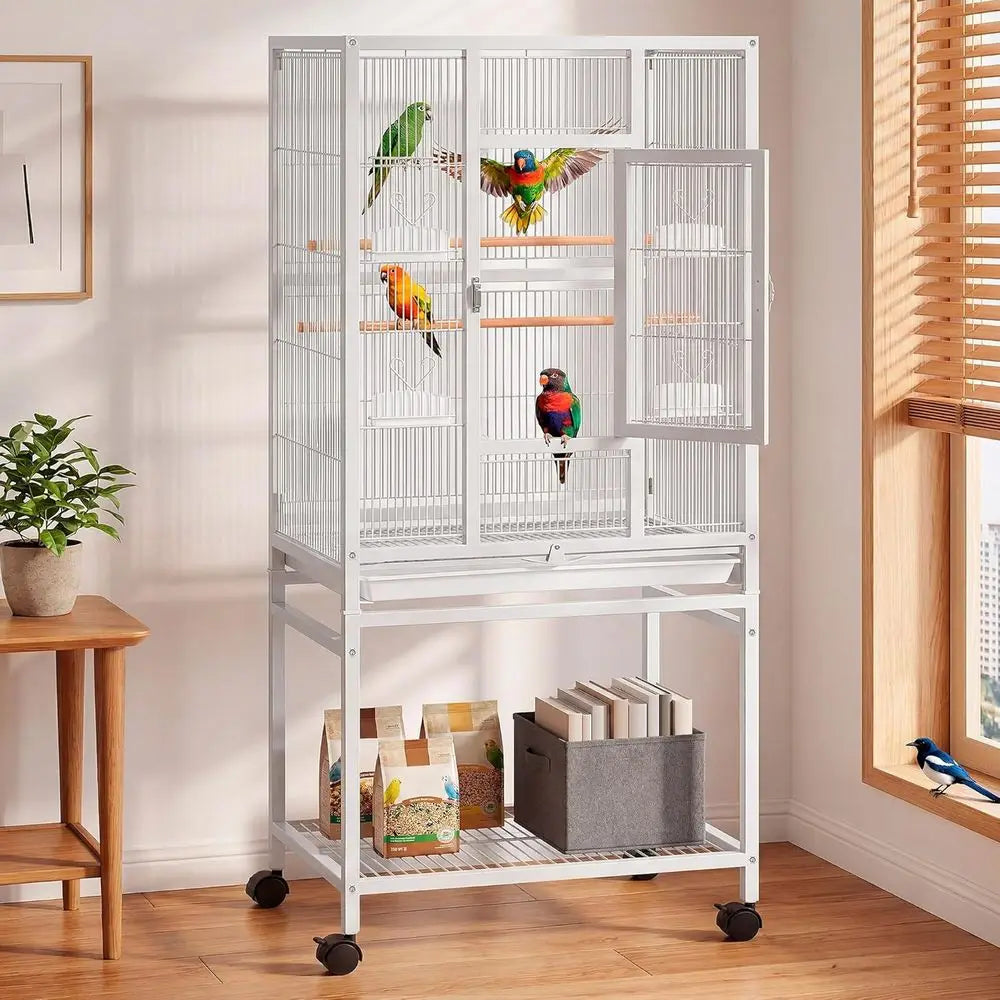 53.9 inches Metal Bird Cage or Paras: Large Parrot Cages with Seed Catcher & Birdcage Cover with Rolling Stand & Brakes or Loveb