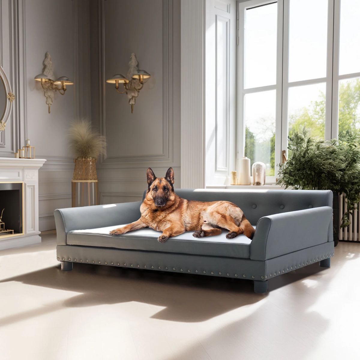 Bingopaw Elevated Rectangular Leather Dog Sofa Bed for Pets