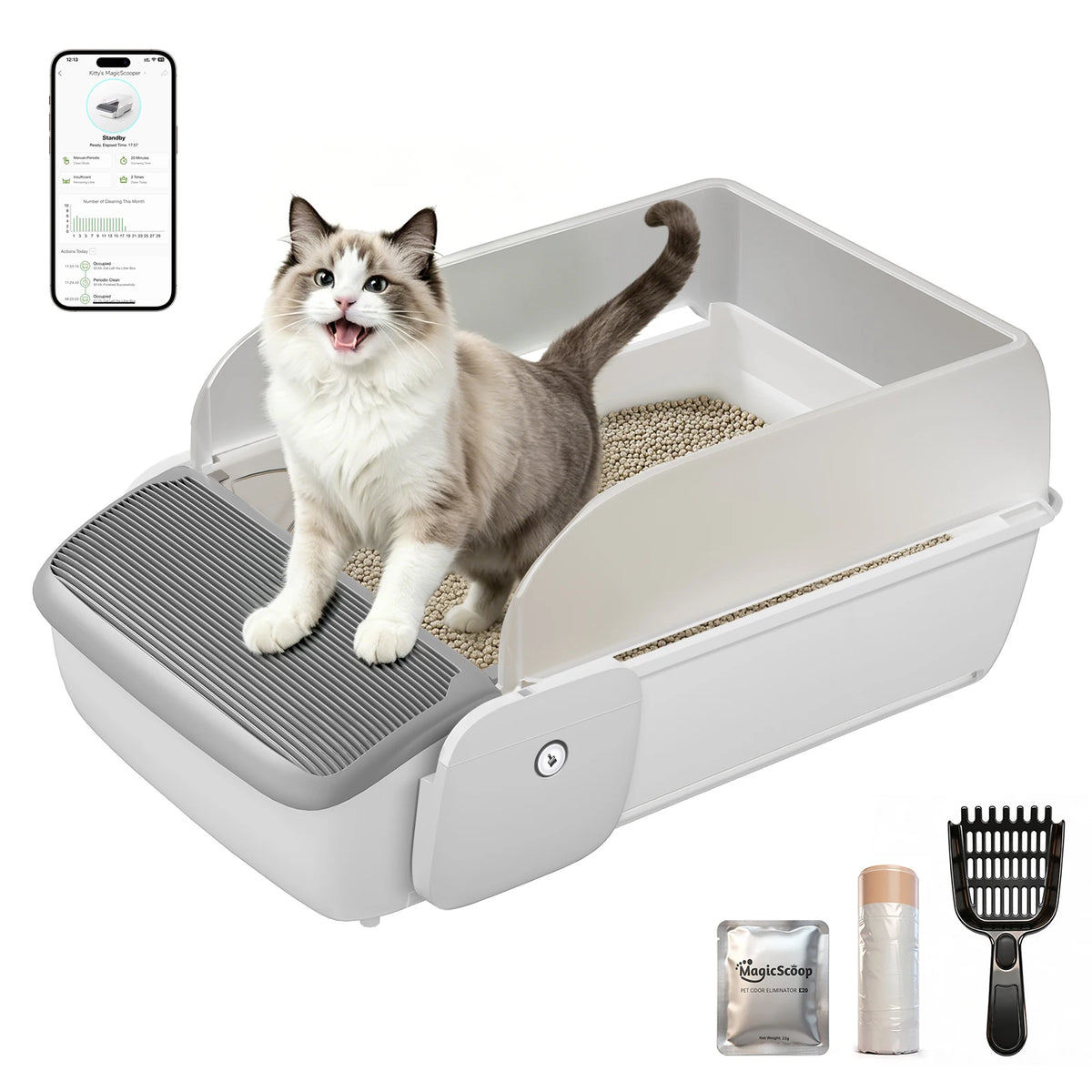 Smart App Automatic Self Cleaning Open Cat Litter Box