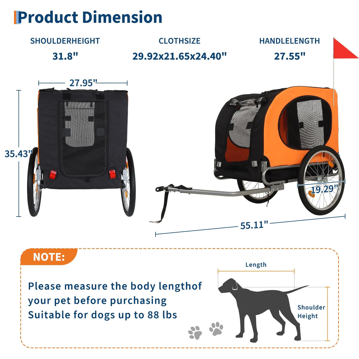 Foldable Dog Bike Trailer With Waterproof Cover And Windows