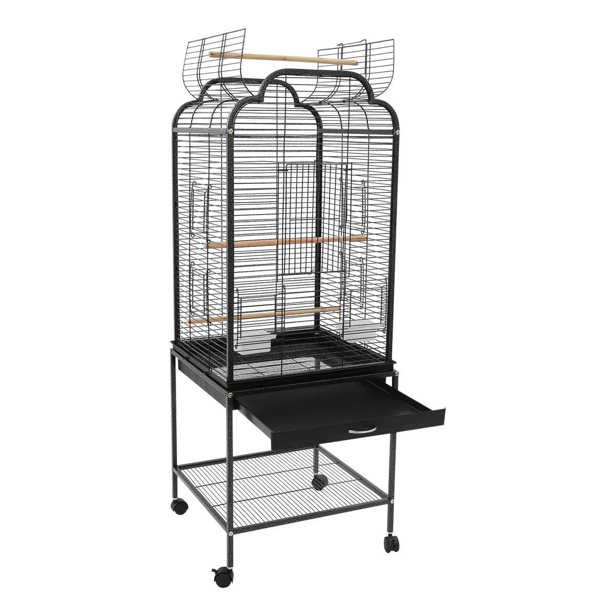 Rolling Bird Cage With Wheels Storage Shelf And Pullout Tray