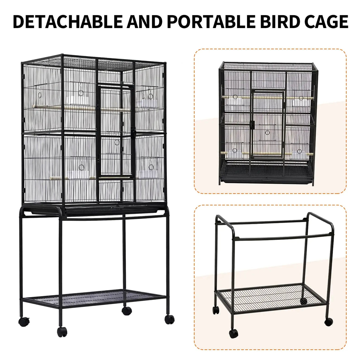 HiMISS Bird Cage With Rolling Stand And Storage Shelf