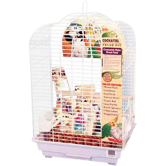 Cockatiel & Small Parrot Starter Kit with Lockable Birdcage and Accories - White