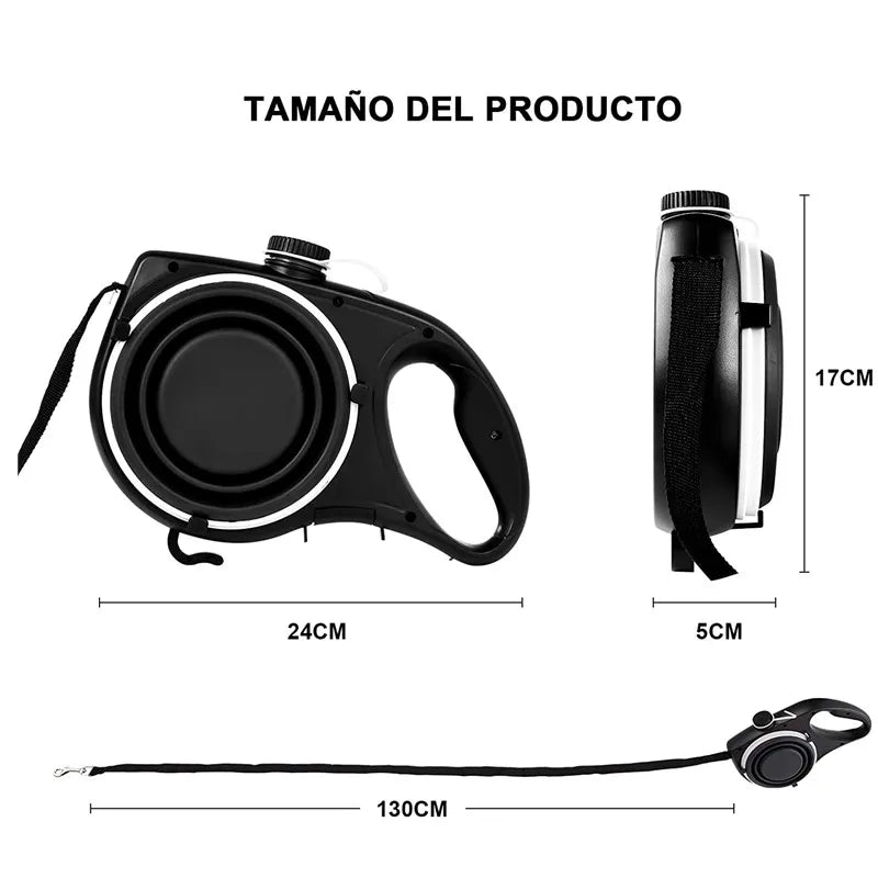 Dog Leash With Water Bottle Bowl And Waste Bag Dispenser