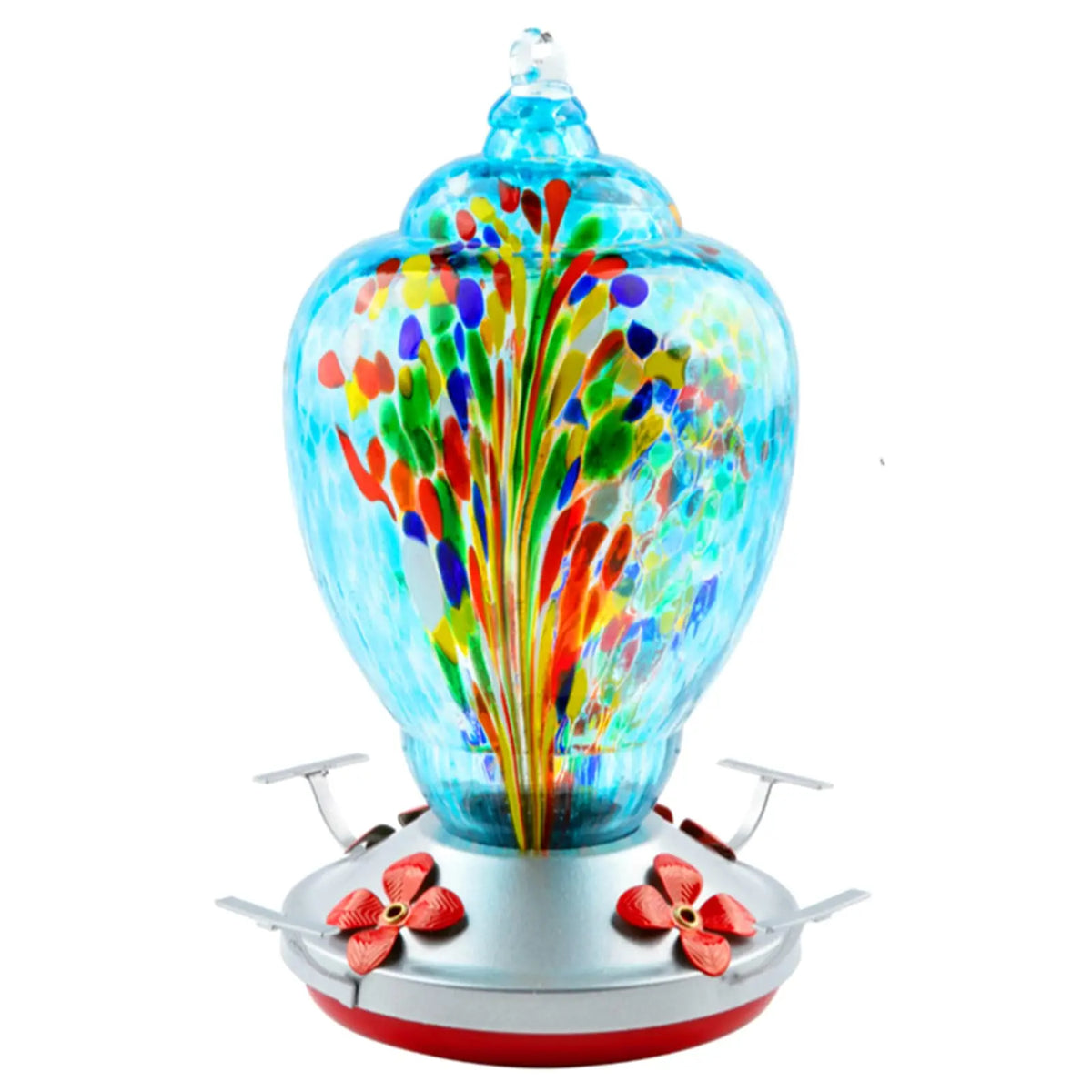Hand Blown Glass Hummingbird Feeder With Ant Proof Moat Kit