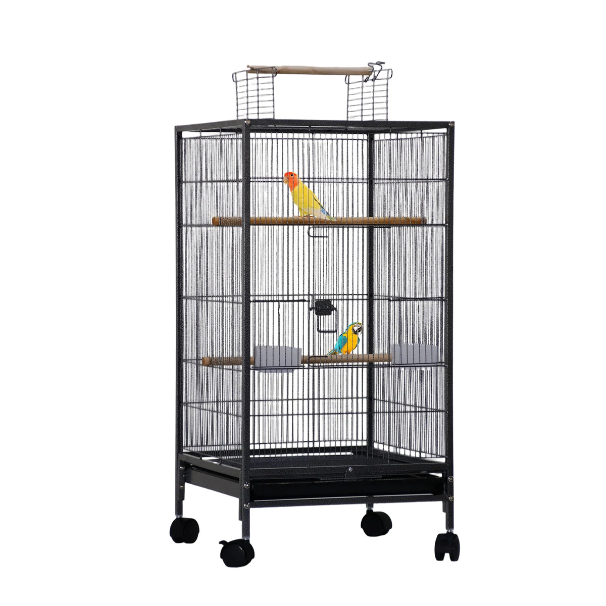 HiMISS Open Top Metal Bird Cage Featuring Wooden Perches