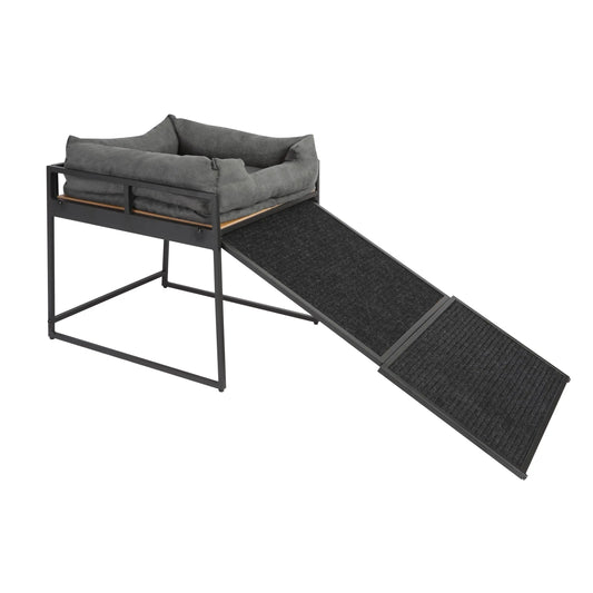 Elevated Pet Dog Bed Ramp With Soft Bolster Cushion Frame