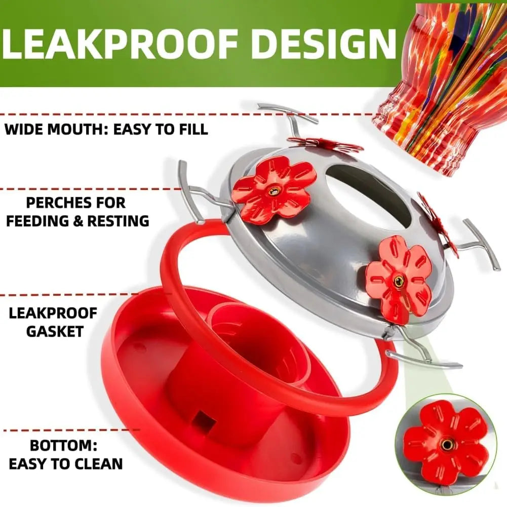 Hand Blown Glass Hummingbird Feeder With Ant Proof Moat Kit