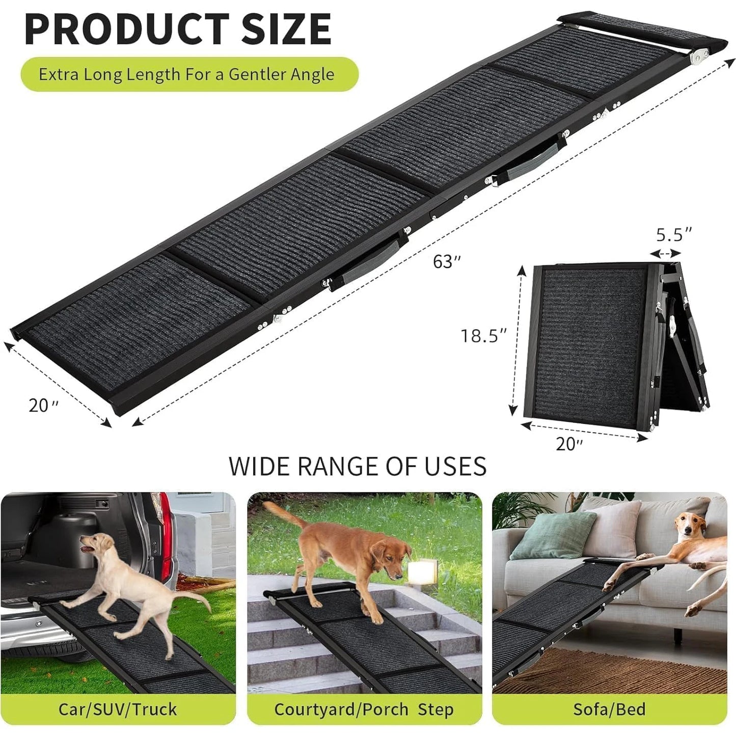 HiMISS Upgraded Folding Dog Ramp For Cars With Non Slip Surface
