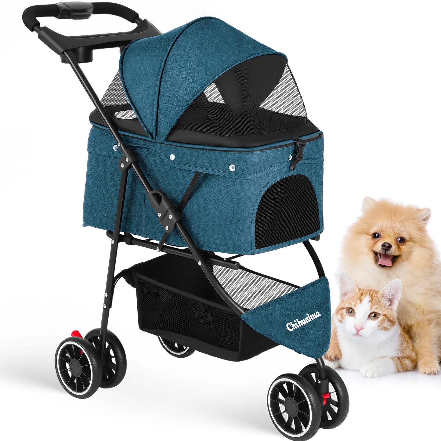 CHIHUAHUA Pet Stroller For Cats And Dogs Three Wheel Foldable
