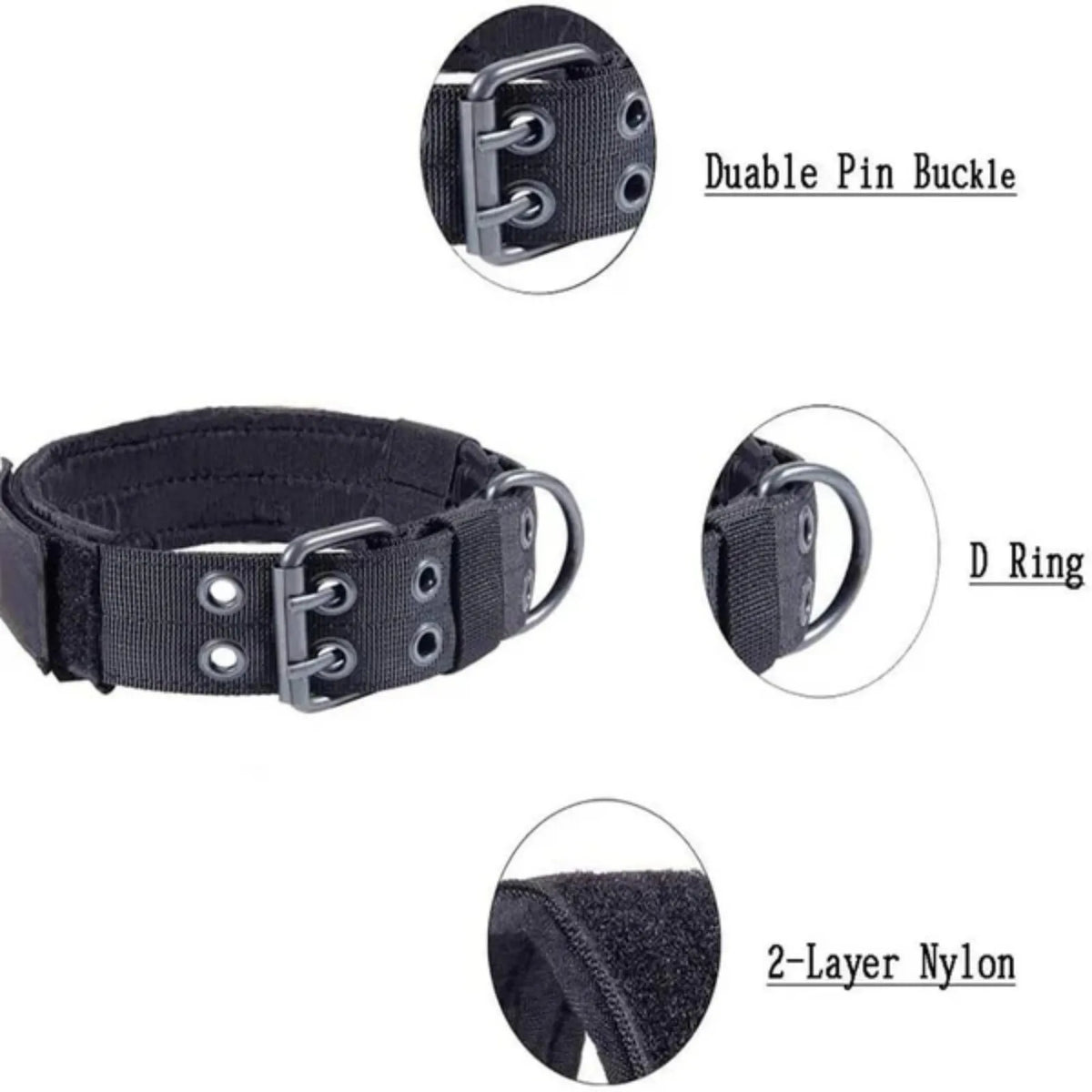 Tactical Heavy Duty Nylon Dog Collar With Metal Buckle