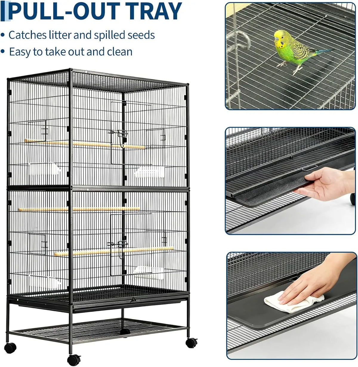 HiMISS Bird Cage With Wheels And Bowls For Parrots