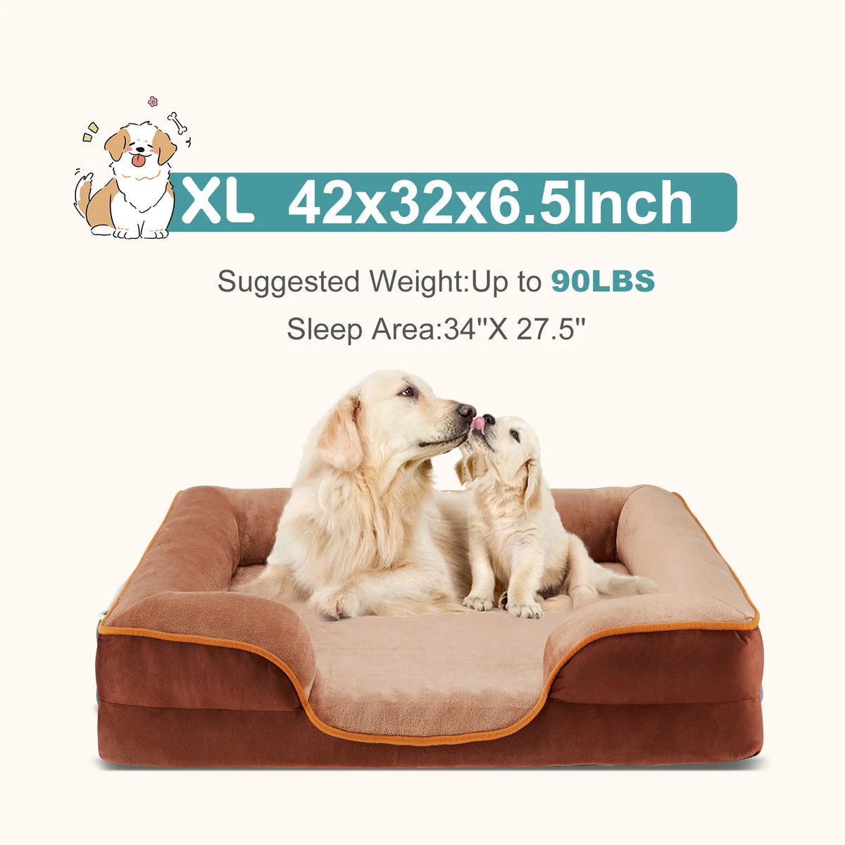MCQ Orthopedic Memory Foam Dog Bed With Waterproof Cover