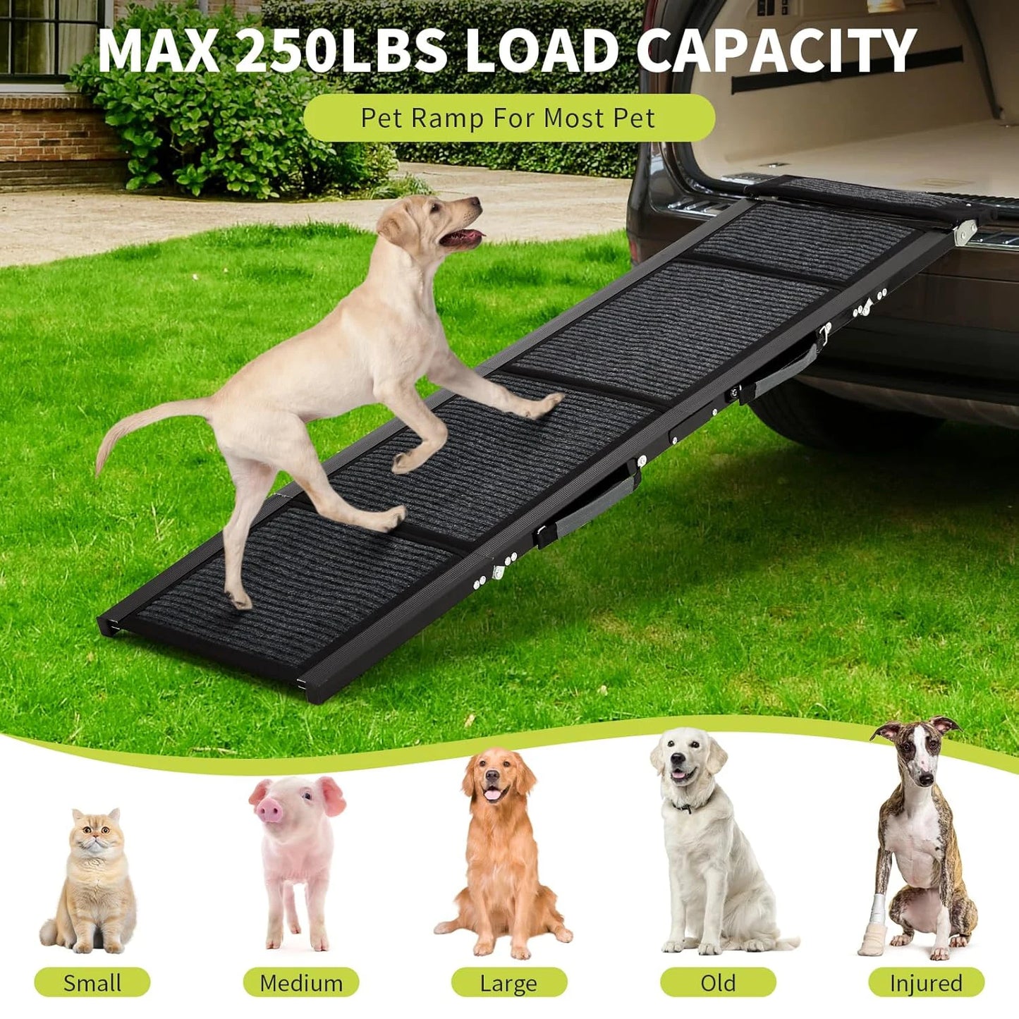 HiMISS Upgraded Folding Dog Ramp For Cars With Non Slip Surface