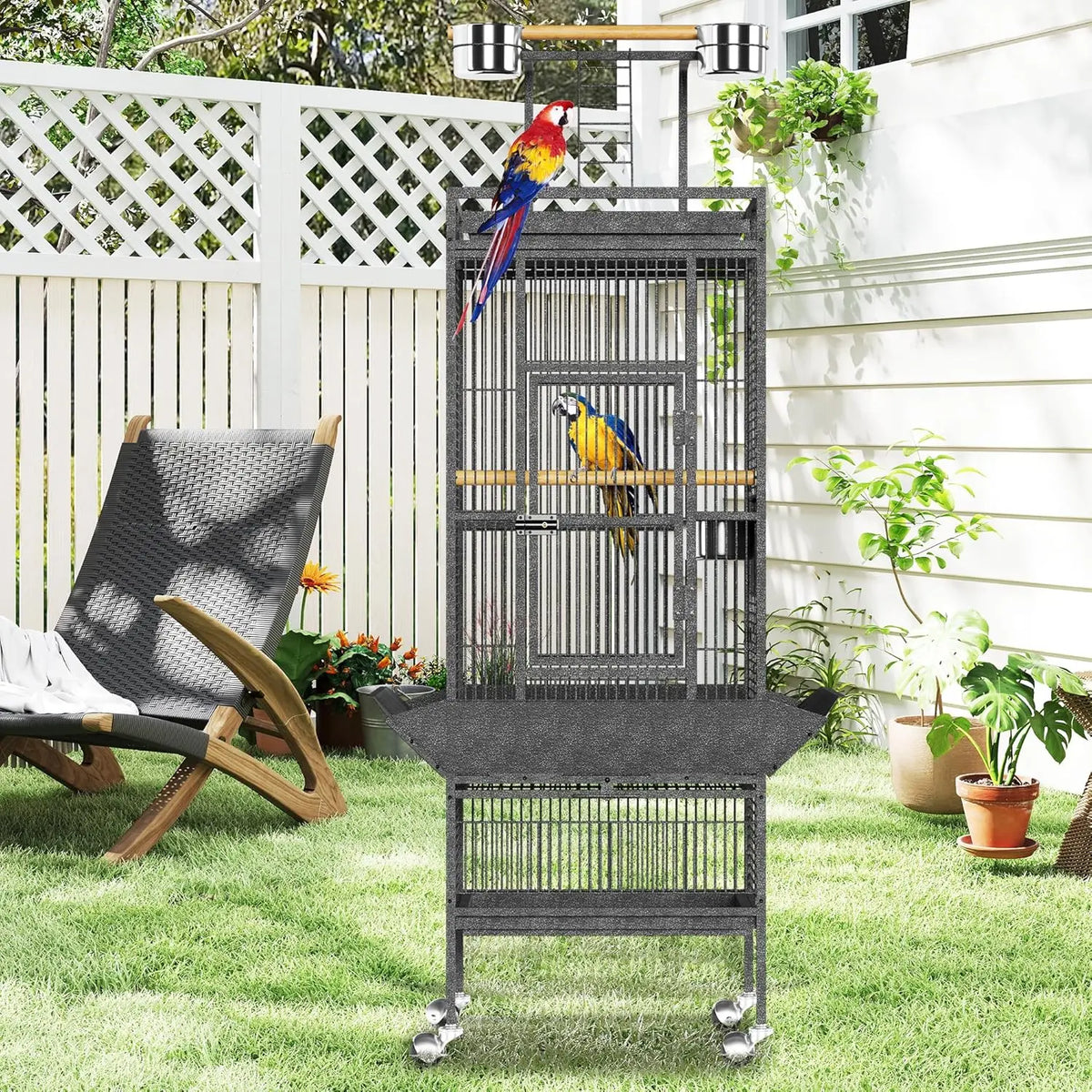 Acekool Large Metal Bird Cage With Play Top And Stand