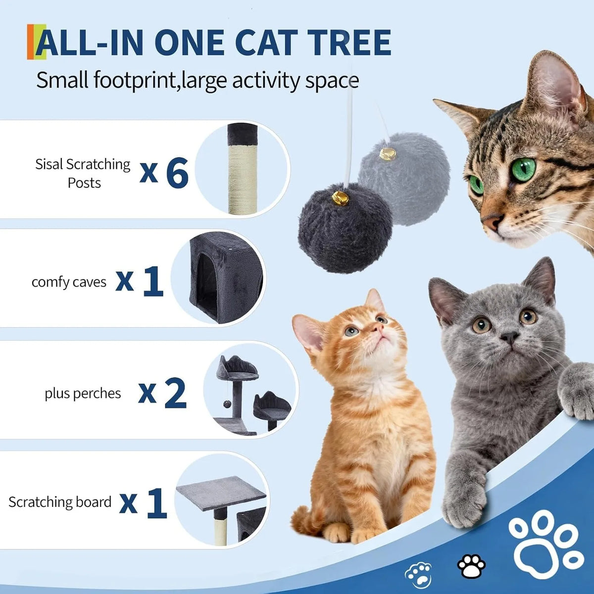 Premium Multi Level Cat Tree With Sisal Scratching Posts