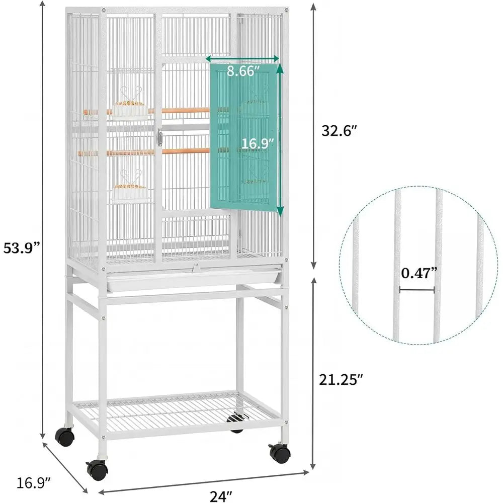 53.9 inches Metal Bird Cage or Paras: Large Parrot Cages with Seed Catcher & Birdcage Cover with Rolling Stand & Brakes or Loveb