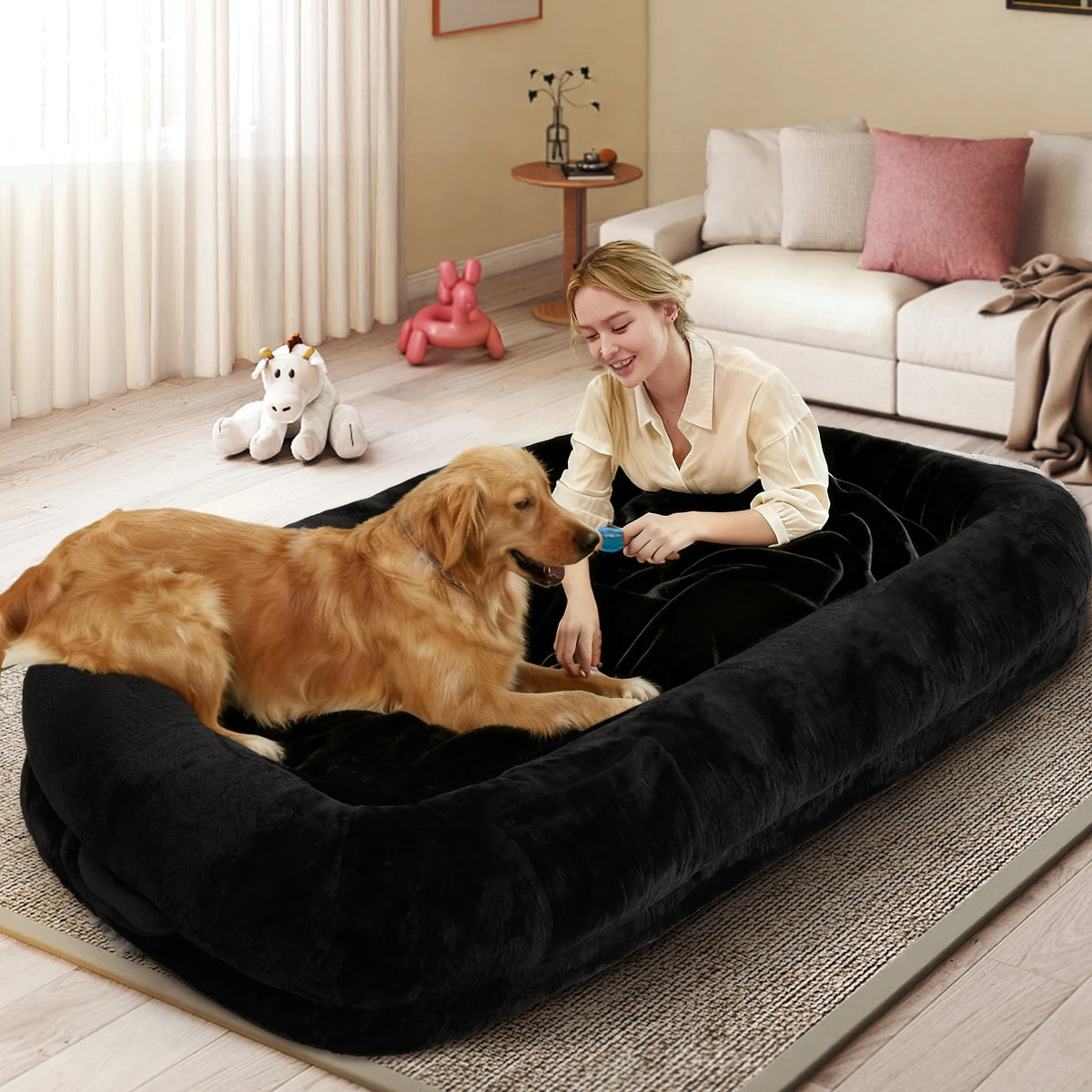 Orthopedic Faux Fur Human Dog Bed With Removable Cover
