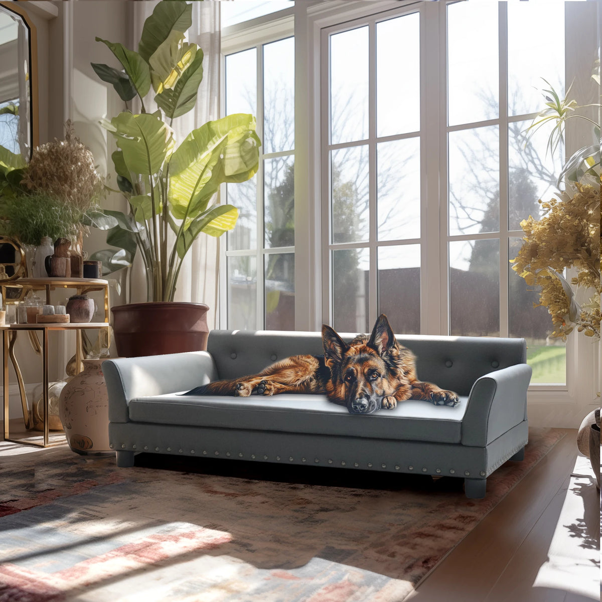 Bingopaw Elevated Rectangular Leather Dog Sofa Bed for Pets