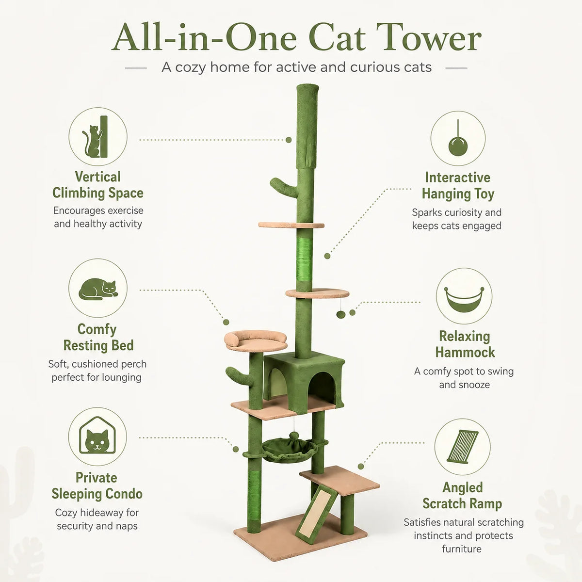 Cactus Shaped Indoor Cat Tree Tower With Scratching Posts
