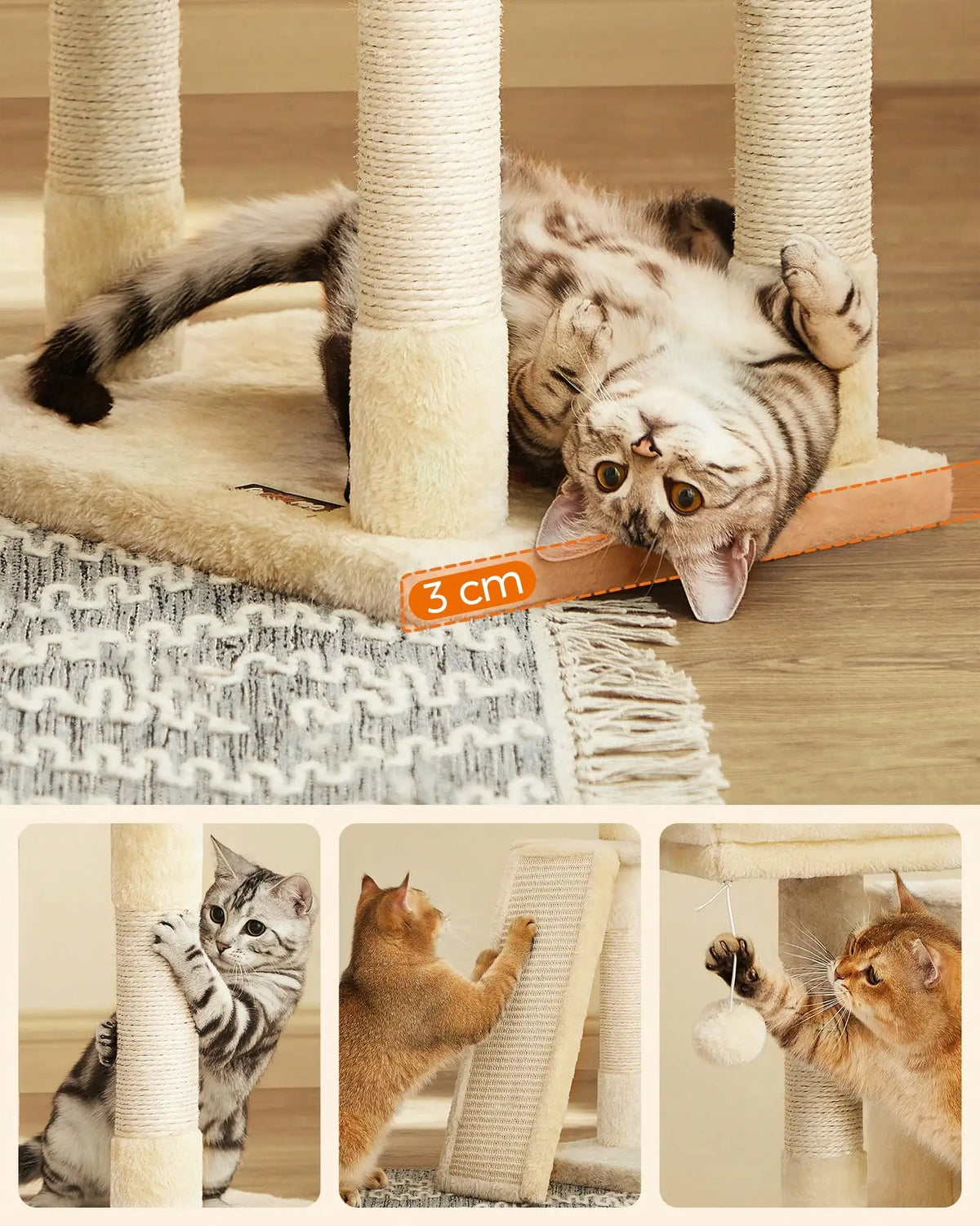 Multi-Level Cat Tower with Scratching Post and Climbing Ramp Perch