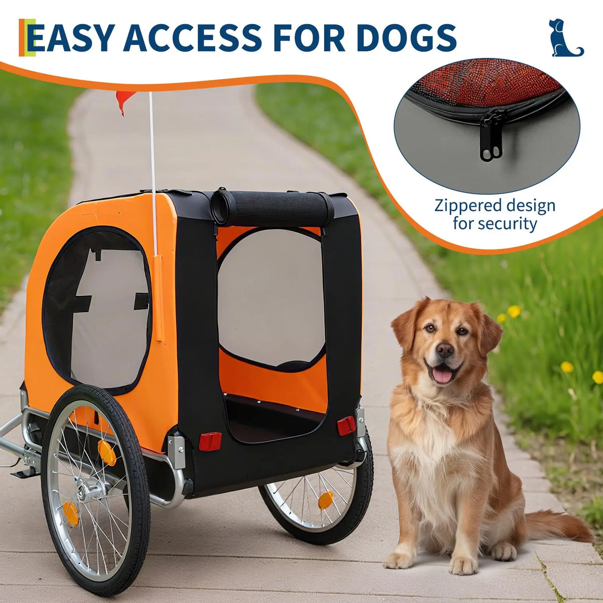 Foldable Dog Bike Trailer With Waterproof Cover And Windows