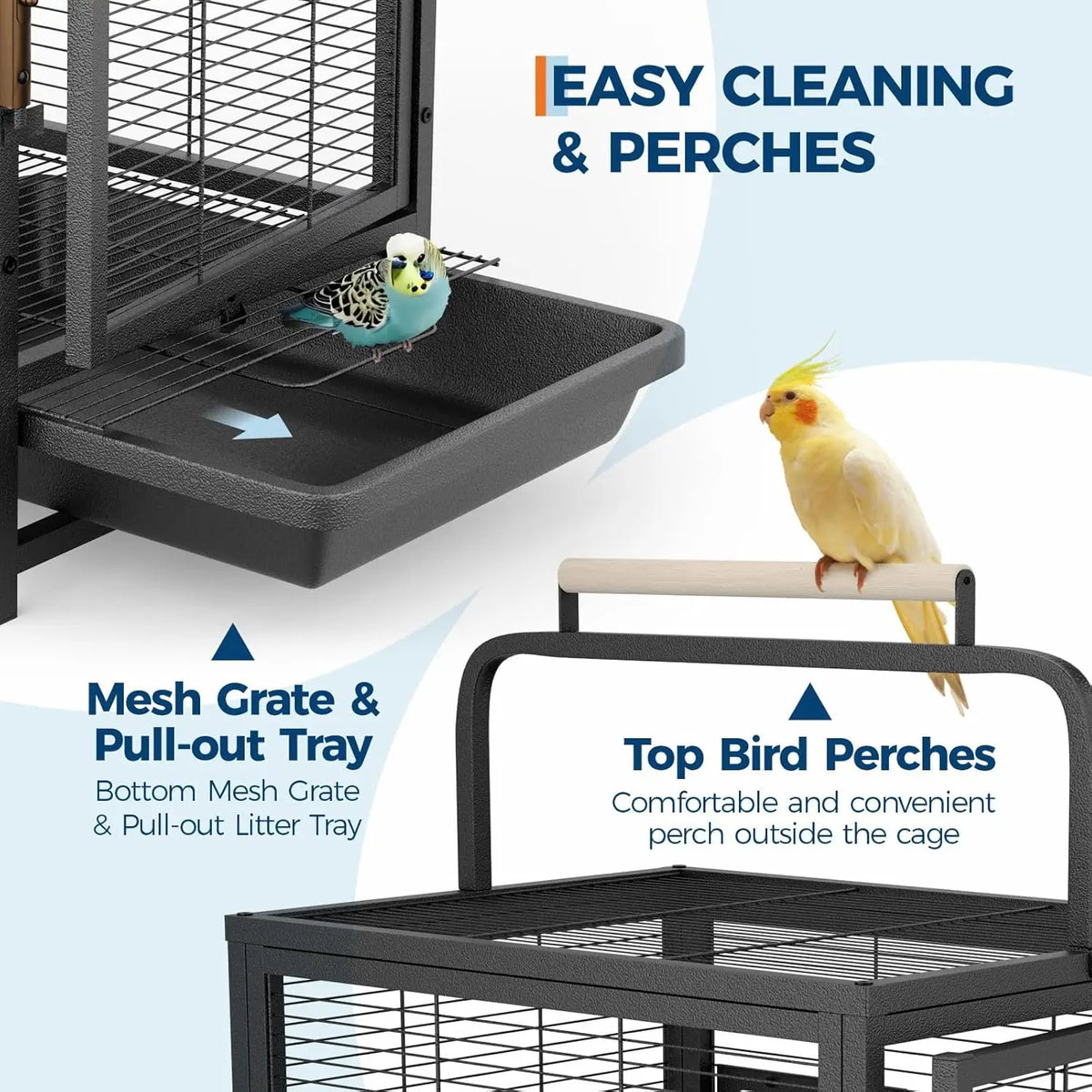 HiMISS Portable Bird Cage With Removable Tray And Perch