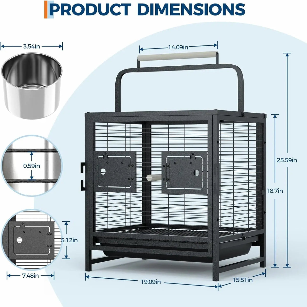HiMISS Portable Bird Cage With Removable Tray And Perch