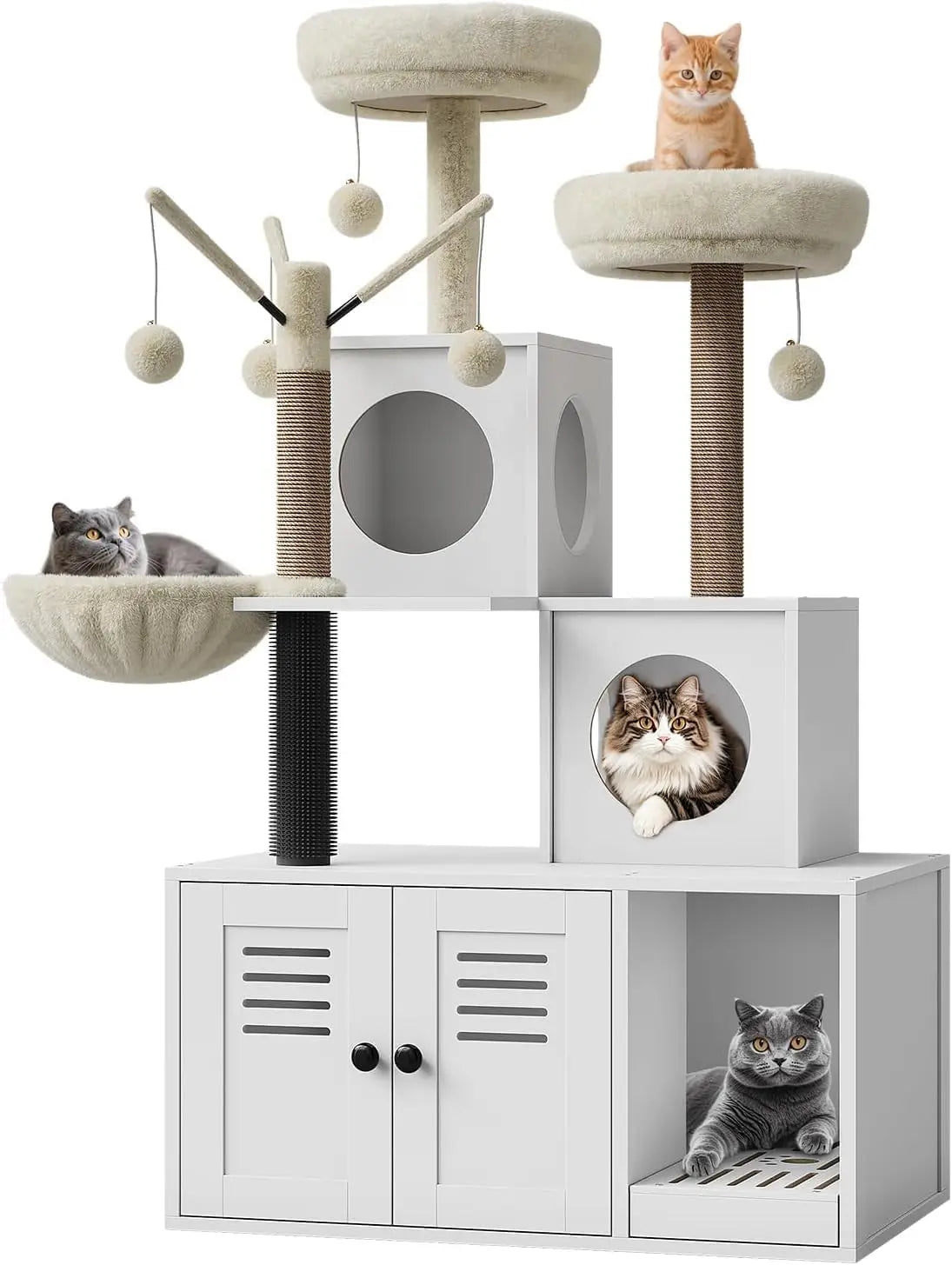 Garvee Cat Tree With Hidden Litter Box And Padded Hammock