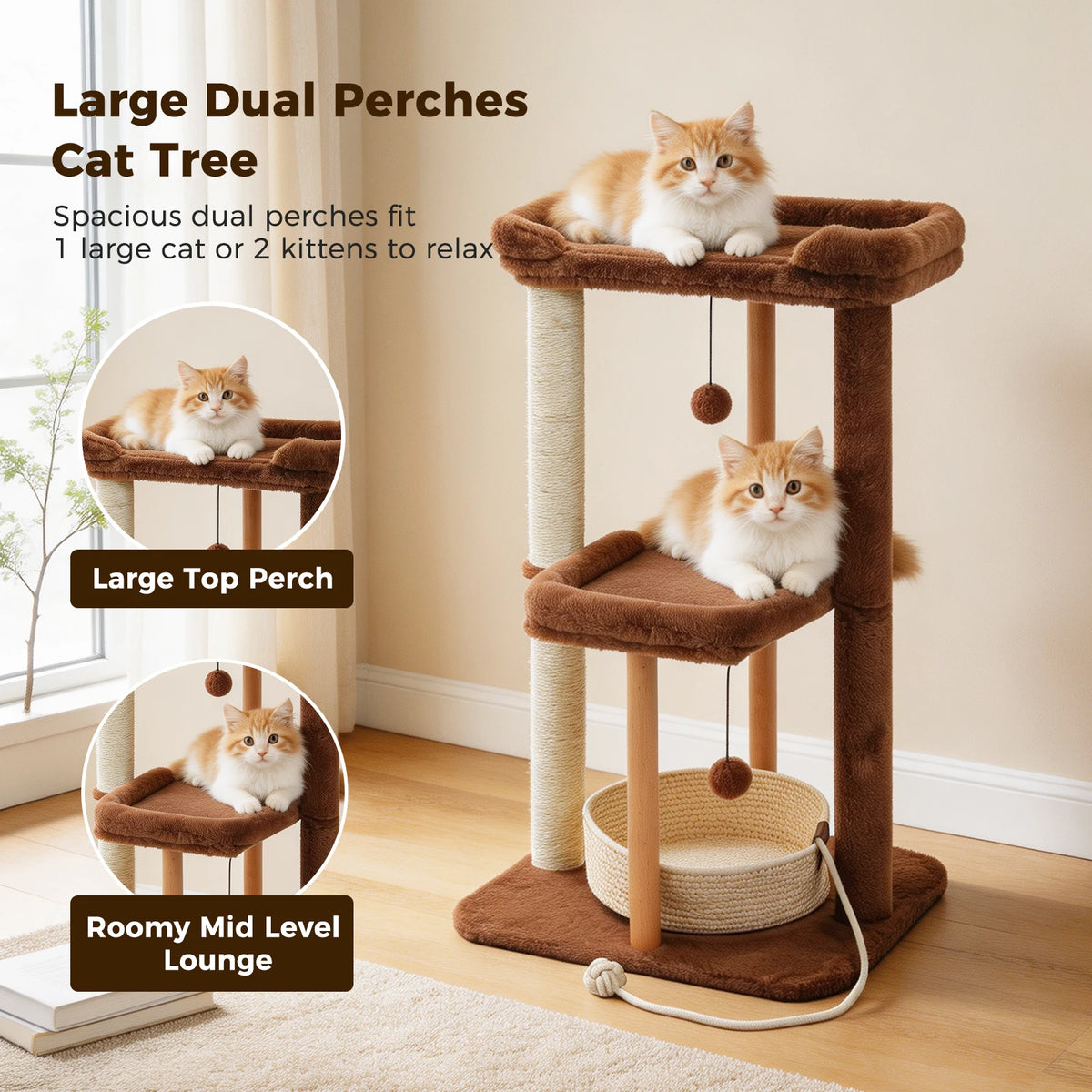 PAWZ Road Sturdy Multi Tier Cat Tree With Sisal Posts