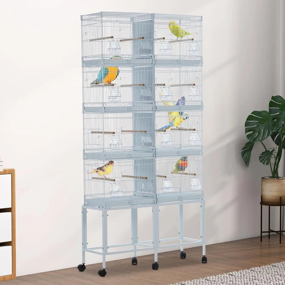 Spacious Stackable Birdcage With Detachable Storage Shelf And Trays