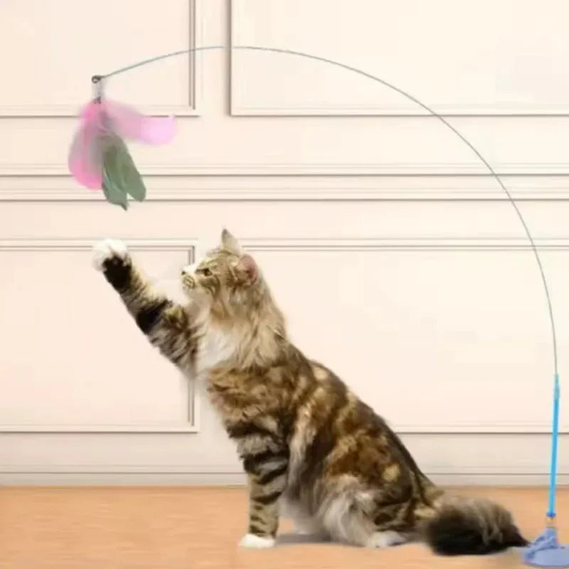 Interactive Cat Feather Wand Toy With Bell And Suction Cup