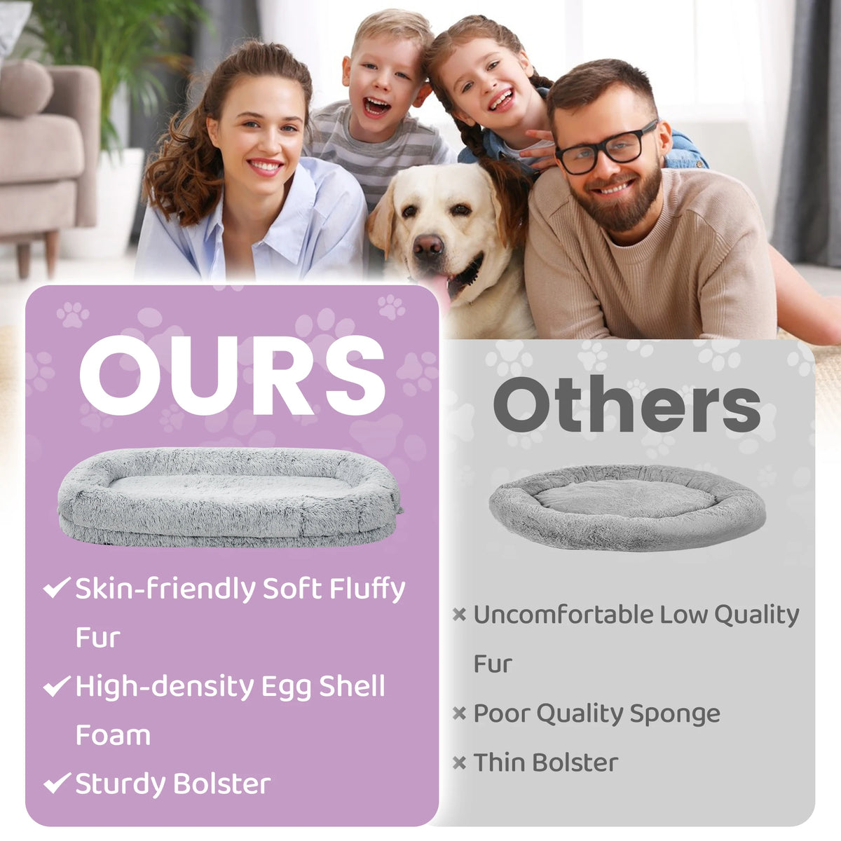 Orthopedic Faux Fur Human Dog Bed With Removable Cover