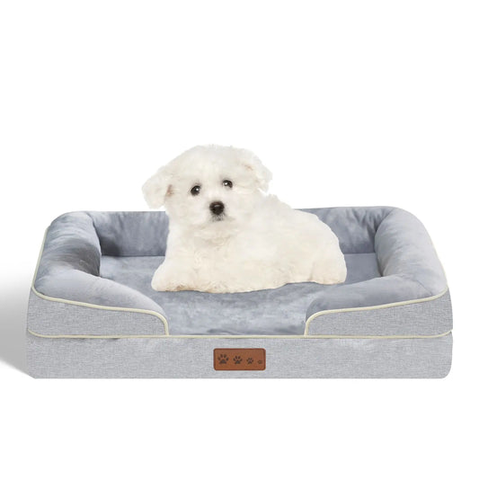 Orthopedic Memory Foam Dog Bed With Raised Bolster Cover