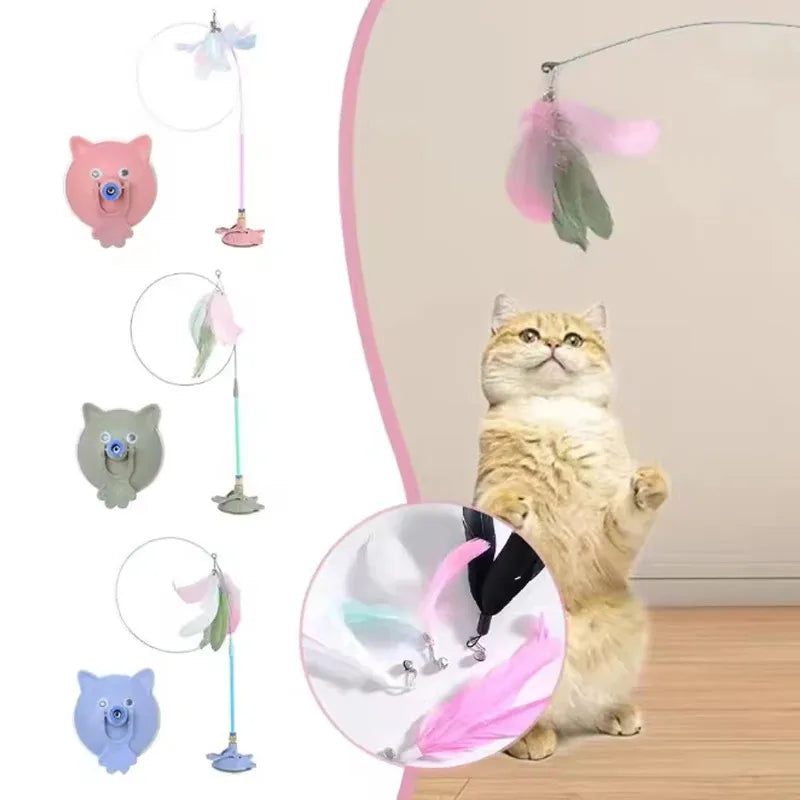 Interactive Cat Feather Wand Toy With Bell And Suction Cup