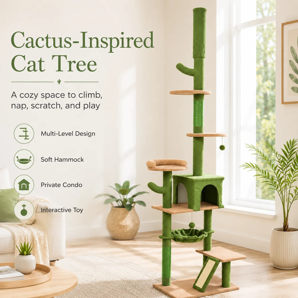 Cactus Shaped Indoor Cat Tree Tower With Scratching Posts