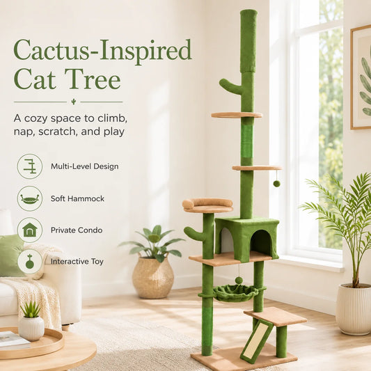 Cactus Shaped Indoor Cat Tree Tower With Scratching Posts