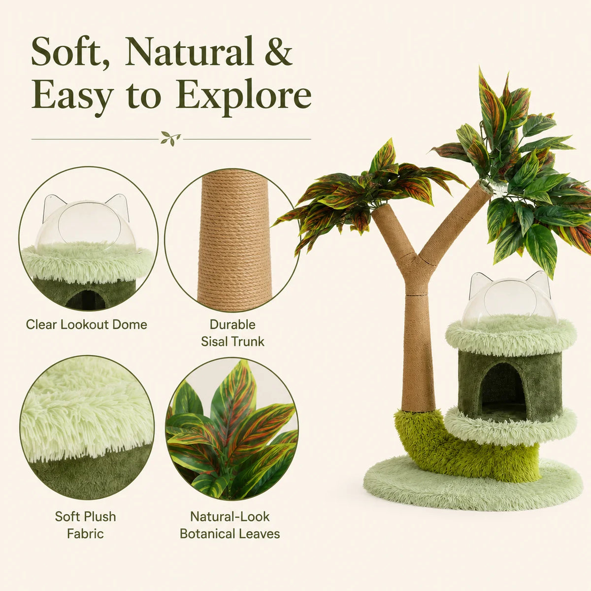 Mango Tree Cat Tree For Small Cats Double Tier Scratching Post Natural Sisal